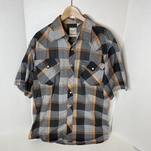 Western Plains Trading Co Short Sleeve Pearl Snap Shirt, XL, Plaid, Grey/Black